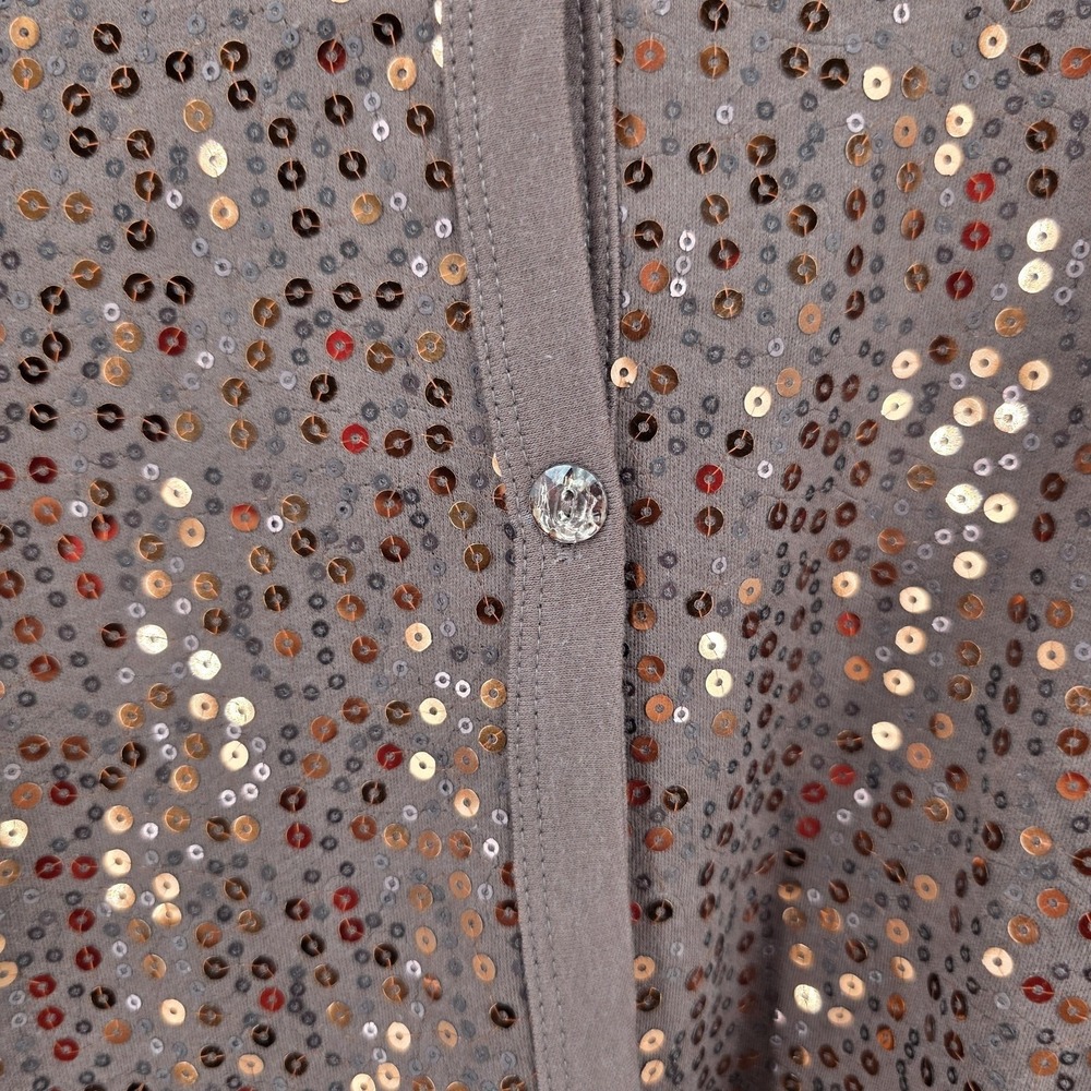 Quacker Factory Brown Sequined 2for1 Cardigan Shell Sweater Layered Look size 1X - Picture 3 of 7